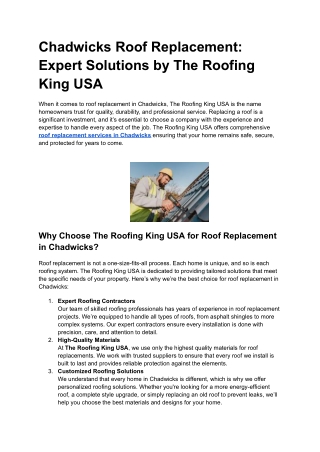 Chadwicks Roof Replacement_ Expert Solutions by The Roofing King USA