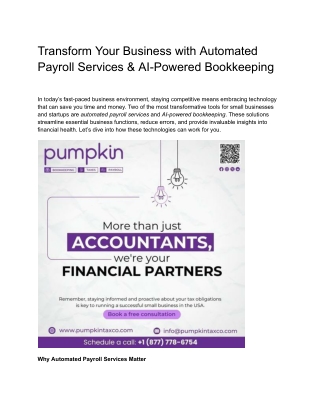 Transform Your Business with Automated Payroll Services & AI-Powered Bookkeeping