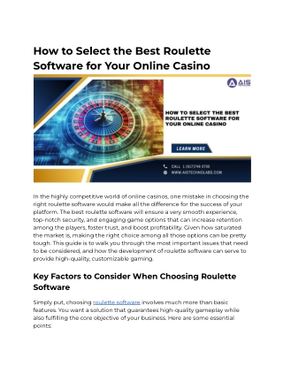 How to Select the Best Roulette Software for Your Online Casino