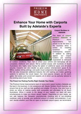 Enhance Your Home with Carports Built by Adelaide's Experts