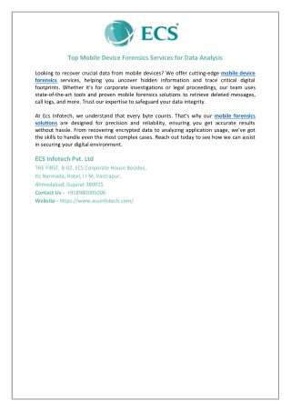 Top Mobile Device Forensics Services for Data Analysis