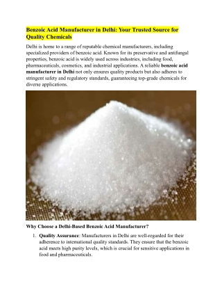 Benzoic Acid Manufacturer in Delhi