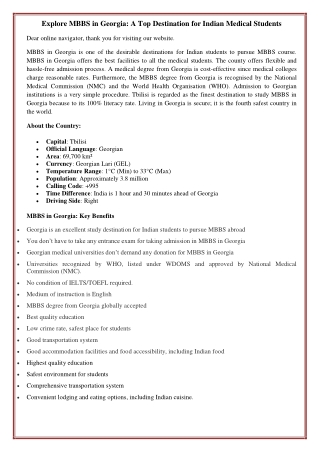 Explore MBBS in Georgia: A Top Destination for Indian Medical Students