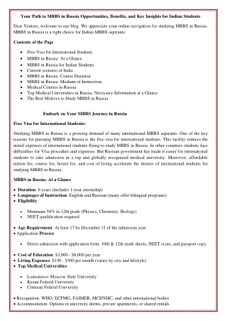 Your Path to MBBS in Russia Opportunities, Benefits, and Key Insights for Indian
