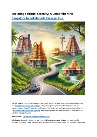 Exploring Spiritual Serenity A Comprehensive Bangalore to Srikalahasti Package Tour
