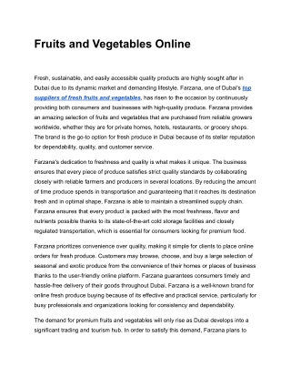 Fruits and Vegetables Online