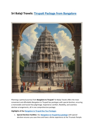 Tirupati Package from Bangalore