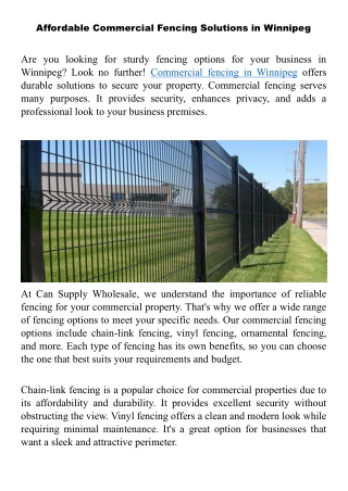 Affordable Commercial Fencing Solutions in Winnipeg