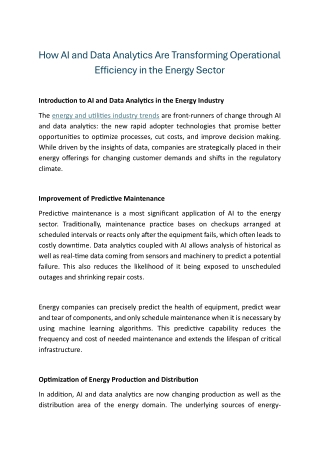 How AI and Data Analytics Are Transforming Operational Efficiency in the Energy Sector