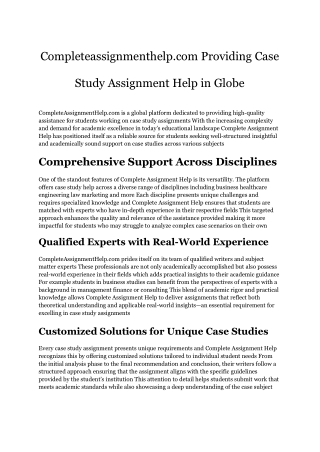 Completeassignmenthelp.com Providing Case Study Assignment Help in Globe