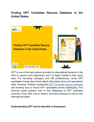 Finding OPT Candidate Resume Database in the United States