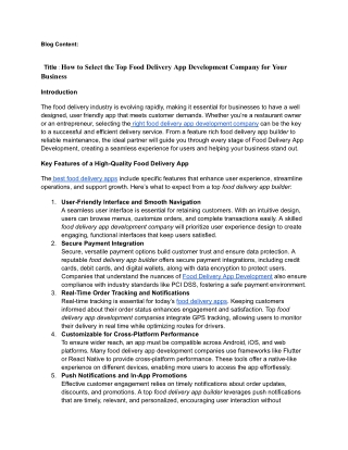How to Select the Top Food Delivery App Development Company for Your Business
