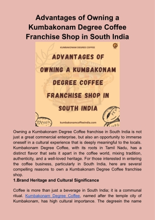 Advantages of Owning a Kumbakonam Degree Coffee Franchise Shop in South India