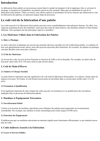 “Le coût réel de la fabrication d’une palette.”