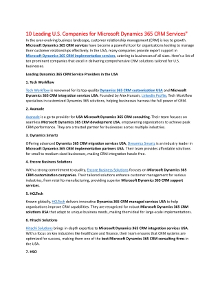 10 Leading USA Companies for Microsoft Dynamics 365 CRM Services
