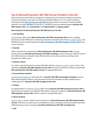 Top 10 Microsoft Dynamics 365 CRM Service Providers in the USA