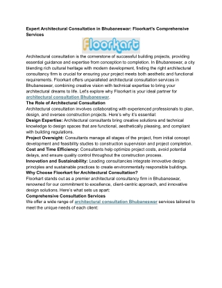 Expert Architectural Consultation in Bhubaneswar: Floorkart's Comprehensive