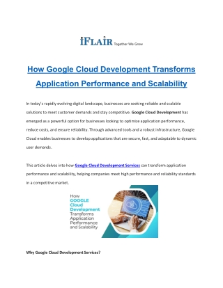 How Google Cloud Development Transforms Application Performance and Scalability