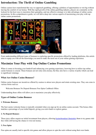 Top Online Casino Promotions to Maximize your Play