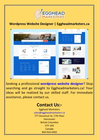 Wordpress Website Designer  Eggheadmarketers.ca
