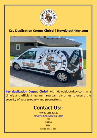 Key Duplication Corpus Christi  Howdylocknkey.com