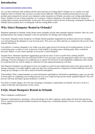 Roofing Particles? No Dilemma! Dumpster Rental in Orlando Might instructions