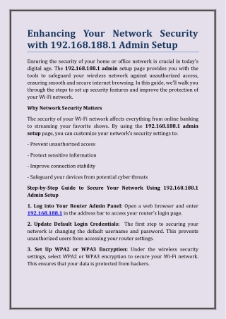 Enhancing Your Network Security with 192.168.188.1 Admin Setup