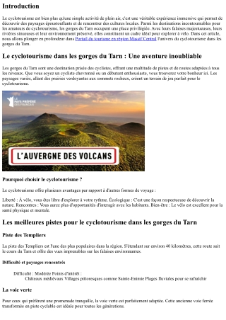 Le cyclotourisme dans les gorges du Tarn