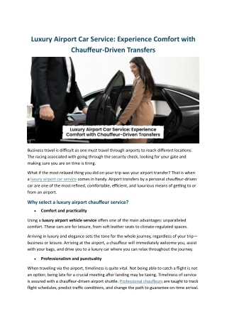 Luxury Airport Car Service Experience Comfort with Chauffeur Driven Transfers