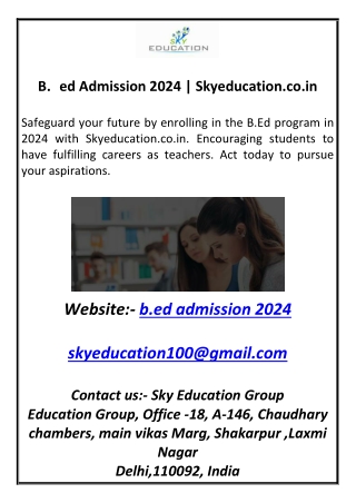 B.ed Admission 2024  Skyeducation.co.in