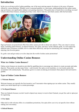Ultimate Guide to the Best Online Casino Sign-Up Bonuses
