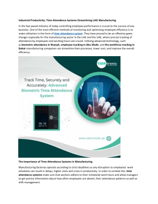 Time Attendance Systems Streamlining UAE Manufacturing