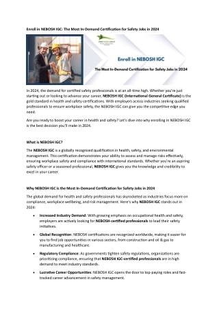 Enroll in NEBOSH IGC is The Most In-Demand Certification for Safety Jobs in 2024