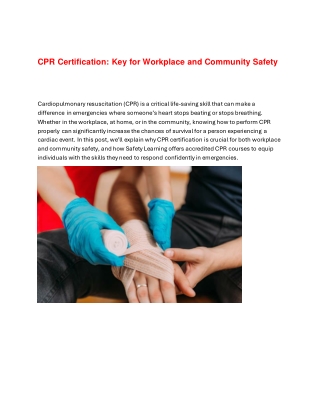 CPR Certification: Key for Workplace and Community Safety