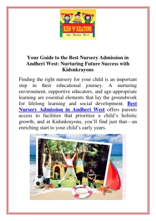 Your Guide to the Best Nursery Admission in Andheri West Nurturing Future Success with Kidsnkrayons