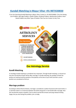 Kundali Matching in Mayur Vihar  91-9873530830