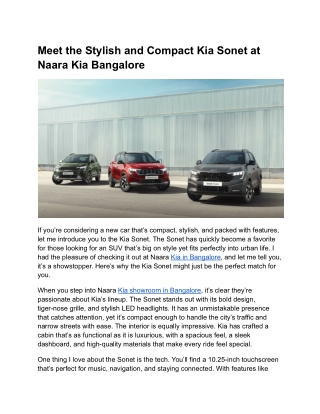 Meet the Stylish and Compact Kia Sonet at Naara Kia Bangalore