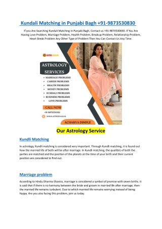 Kundali Matching in Punjabi Bagh  91-9873530830