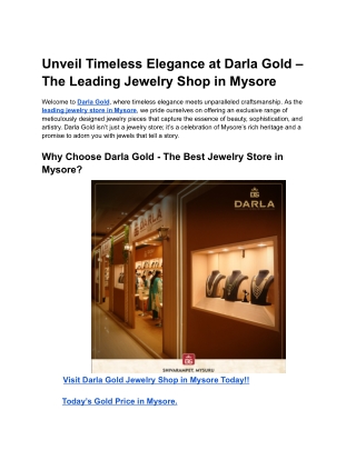 Unveil Timeless Elegance at Darla Gold – The Leading Jewelry Shop in Mysore