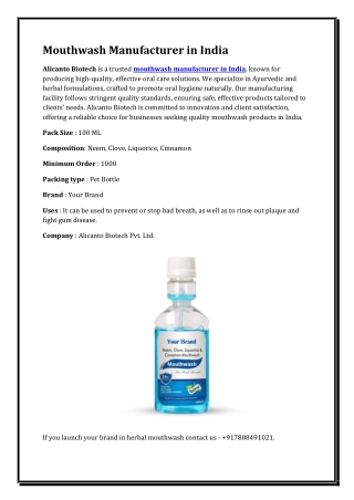 Mouthwash Manufacturer in India