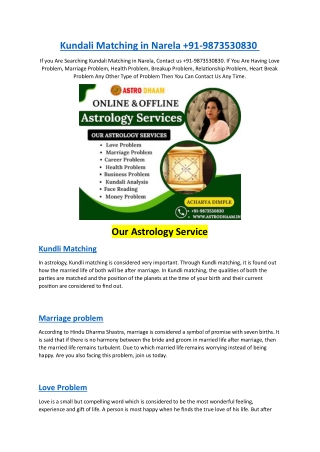 Kundali Matching in Narela  91-9873530830