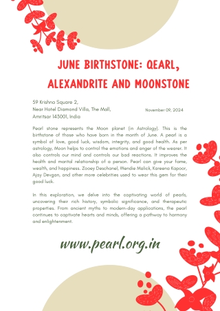 June Birthstone Pearl, Alexandrite and Moonstone