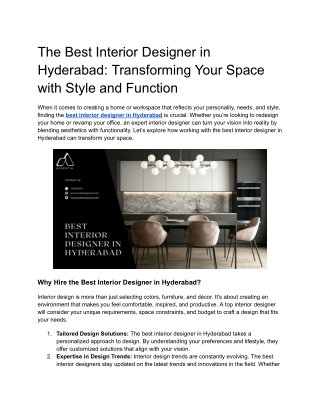 The Best Interior Designer in Hyderabad Transforming Your Space