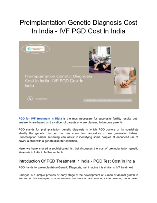 Preimplantation Genetic Diagnosis Cost In India - IVF PGD Cost In India