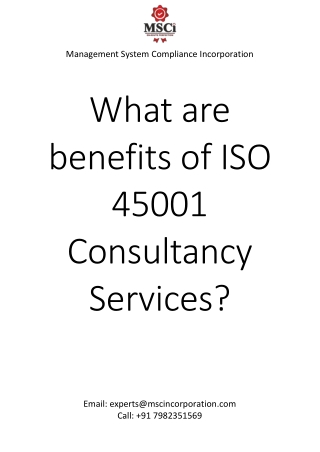 What are benefits of ISO 45001 Consultancy Services