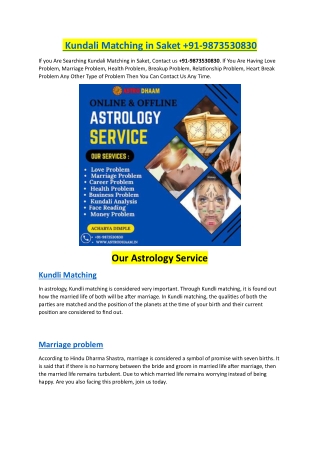 Kundali Matching in Saket  91-9873530830