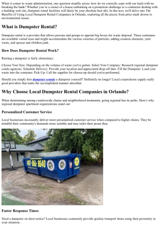The Benefits of Using Local Dumpster Rental Companies in Orlando