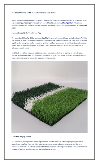 Benefits of Artificial Golf & Tennis Turf for Durability & Play