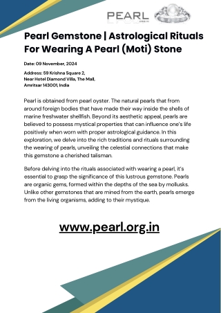 Pearl Gemstone  Astrological Rituals For Wearing A Pearl (Moti) Stone