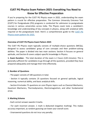 CUET PG Physics Exam Pattern 2025: Everything You Need to Know for Effective Pre